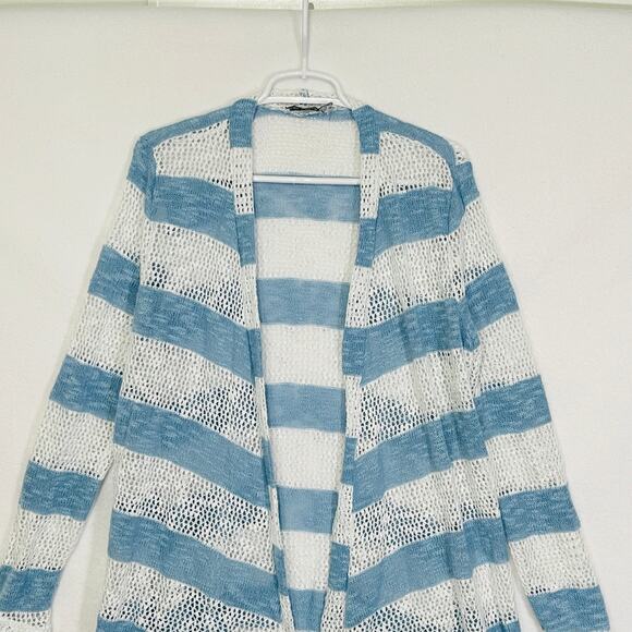 Retro Threads Cardigan Sweater Womens Large Blue White Open Knit Long Sleeves - Picture 3 of 13